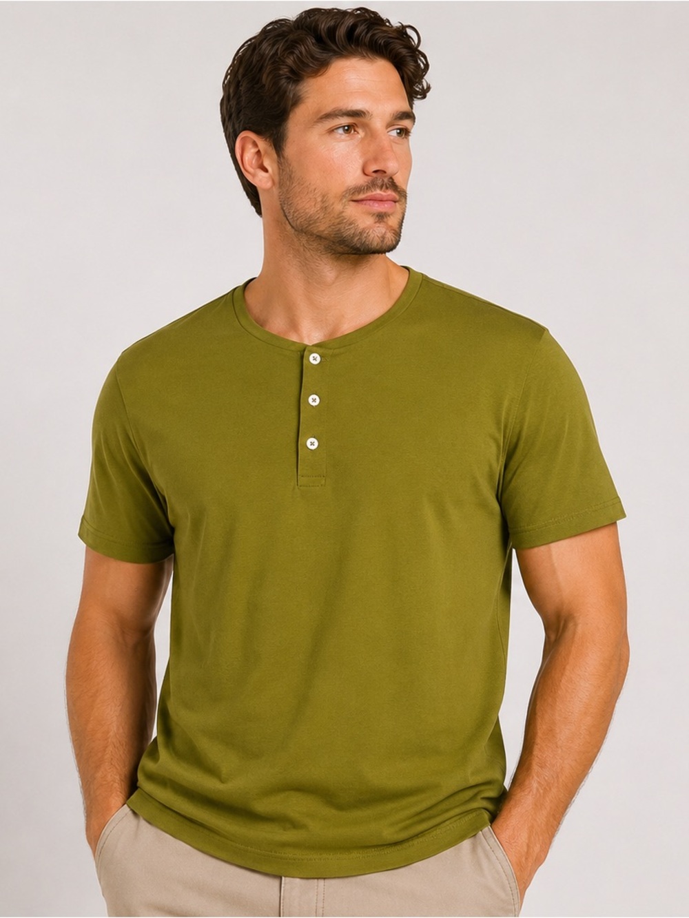 Bonobos Pima Performance S/S Henley T-Shirt Slim Fit Olive Green Men's Size XL